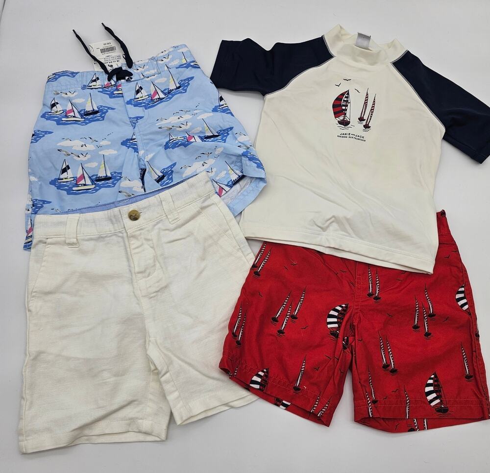 Janie and Jack Boys Size 12-18/18-25M 4 Piece Summer Swim Sailboat NWT Lot